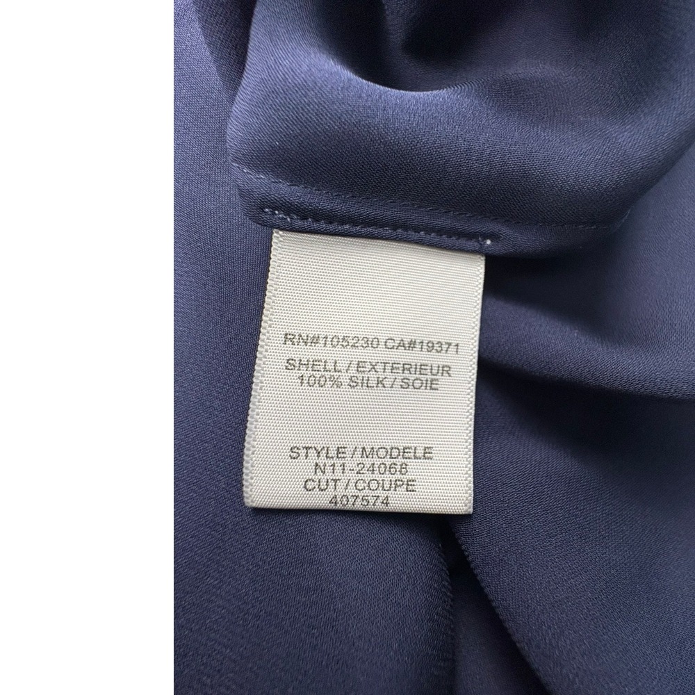 Joie 100% Silk Navy Blue Long Sleeve Popover Blouse Women's Medium - Picture 4 of 7
